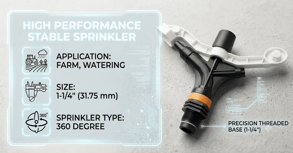 Black and white heavy-duty 1-1/4 inch rotating farm rain gun sprinkler